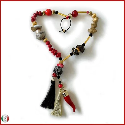 Gioiello Collana Pendaglio Medaglione Pendente Pietre Corno Portafortuna Soldi - Immagine 1 di 4