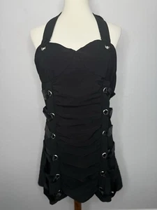 Cherry Krave Women's Dress XL Black Halter Neck Sleeveless Ruched Goth Punk - Bild 1 von 8