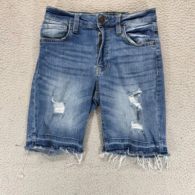 Pantalones Cortos de Denim Hot Kiss Para Mujer Tiro Medio Elastizados Envejecidos Azul Talla 5 Juniors Foto 1 de 4