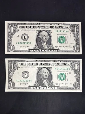 Fancy Dollar Bills Reverse Serial Number  12121414 & 14141212 Series 2021 - Image 1 of 2