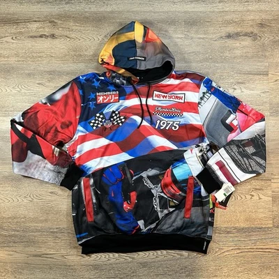 Members Only Sports All Over Print Race Car Hoodie Sweatshirt Pullover Men Large - Image 1 of 4