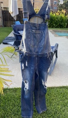 MACHINE Nouvelle Italy Sz 26 S Small Denim Jean Bib Overalls  Distressed - Image 1 of 4