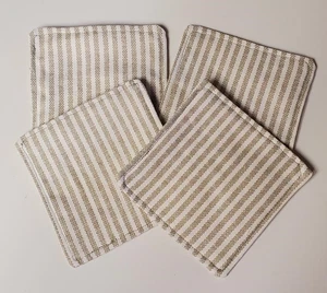 4 Country Farmhouse Sage Green Ticking Stripe Fabric Coasters Square Candle Mats - Picture 1 of 4