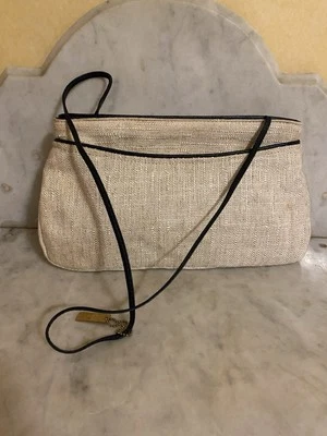 Vtg LETISSE Leather And Woven Cotton Handbag Purse Shoulder Strap Beige Bag 60s - Image 1 of 4