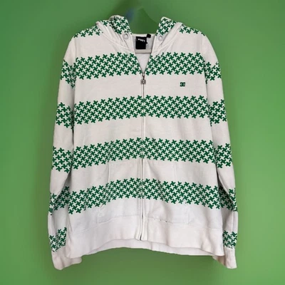 Винтажный DC туфли коньков толстовка с капюшоном Y2K молнии белый/зеленый мужской размер XL - Изображение 1 из 4