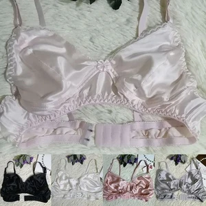 White Silk Satin Wirefree Thin Bra Sleep Underwear Bikini 36C 38C 40C 42C - Picture 1 of 12