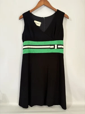 Vintage Youth Guild Black V Neck Tweed 1960s Green Stripe Sleeveless Buttons Zip - Image 1 of 4