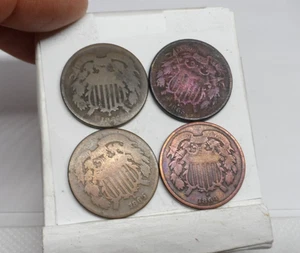 LOT OF 4 WORN 2 CENT COINS - Picture 1 of 4
