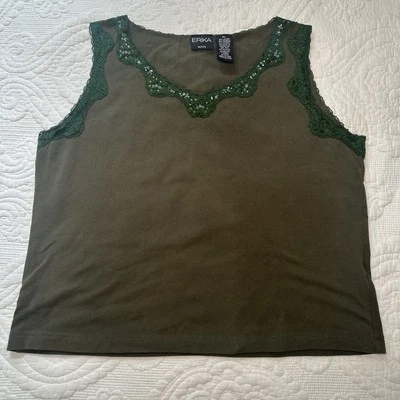 Erika Women’s Petite Y2K Boxy Lace Tank Top. Hunter Green. Size: PL. - Image 1 of 4