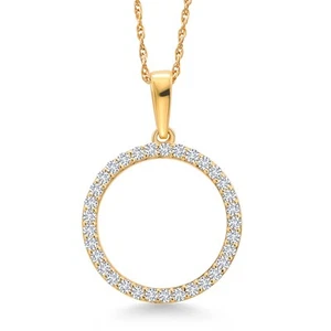 10K Yellow Gold Circle White Lab Grown Diamond Pendant Necklace For Women (0.50 - Picture 1 of 4
