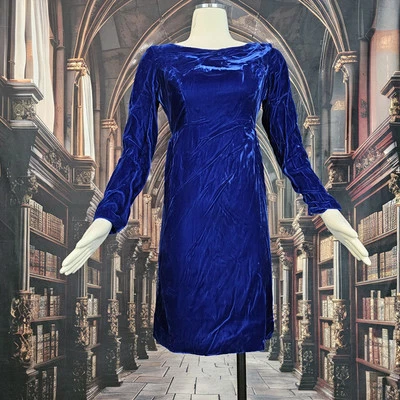 Vestido Vintage Años 60 Azul Real Terciopelo Minifalda Estrás Botones Mod Retro  Foto 1 de 4