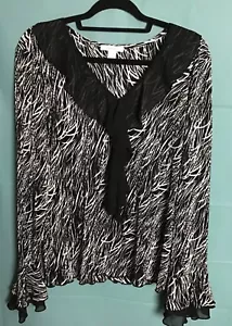 DRESSBARN LADIES FASHION BLACK WHITE LONG SLEEVE TOP SIZE XL - Picture 1 of 4