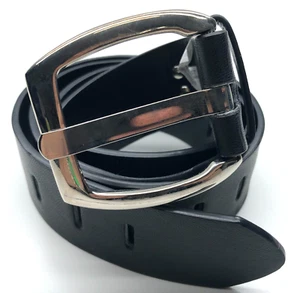 Nine West Fashion Casual Belt Black Womens Sz L Faux Leather Silver Buckle 1 1/2 - Picture 1 of 10