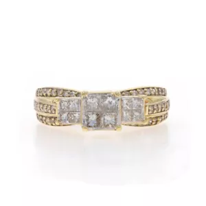 Yellow Gold Diamond Cluster Engagement Ring 10k Princess1.00ctw Three-Stone Insp - Picture 1 of 9