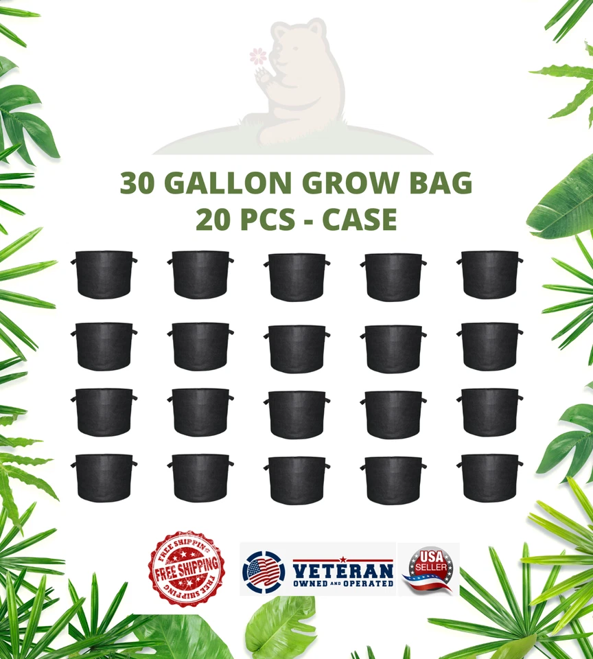 Bolsas de cultivo premium de 30 galones/maceta de cultivo de tela, (20 por estuche), bolsa de aireación, negra Foto 1 de 4