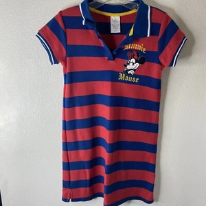 Minnie Mouse Disneyland Dress Girls Kids Size 11-12 Red Blue Striped - Picture 1 of 9