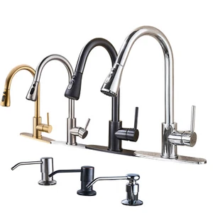 Schwenkbare Edelstahl Küchen Spültischarmatur ausziehbar Brause Waschtisch Einloch Wasserhahn - Bild 1 von 96