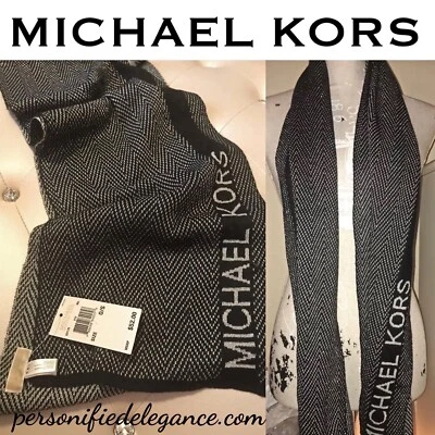 NUEVO MICHAEL Michael Kors Negro Plata Metálico Espiga Bufanda $52 Foto 1 de 4
