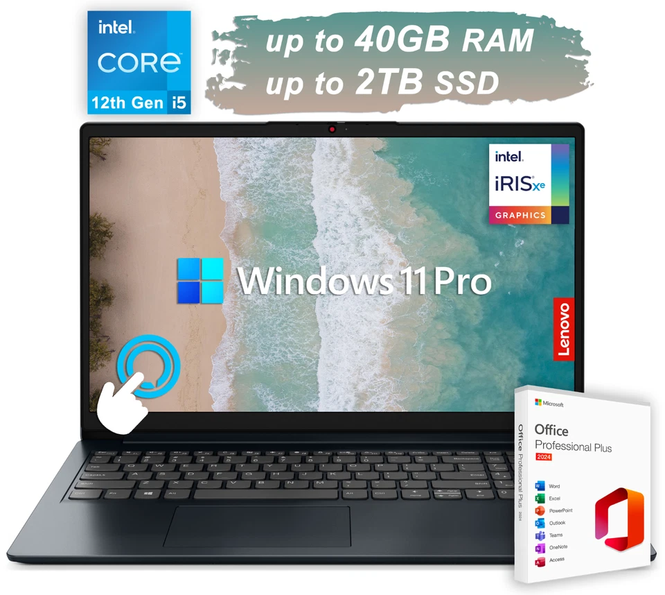 2025 Lenovo IdeaPad Laptop 15 Touch Office 10-Core Intel i5 MAX 40GB RAM 2TB SSD - Image 1 of 4