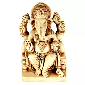 GANESHA STATUE 4.5" Hindu Elephant God HIGH QUALITY Sitting White Resin India - Picture 1 of 7