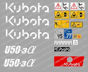 Kubota U50-3 Mini Bagger Komplette Aufkleber Satz mit Sicherheit Warnzeichen - Bild 1 von 1