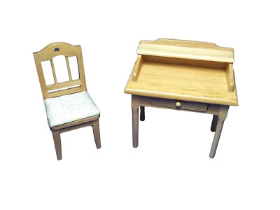 Miniature Dollhouse Oak Desk With Chair 1:12 Scale New - Image 1 of 3