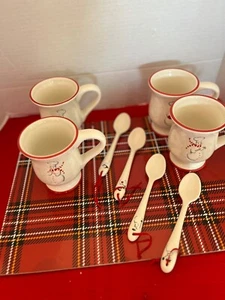 Williams Sonoma/ Chef Snowman/ Christmas mugs/4/matching ceramic Spoons - Picture 1 of 9
