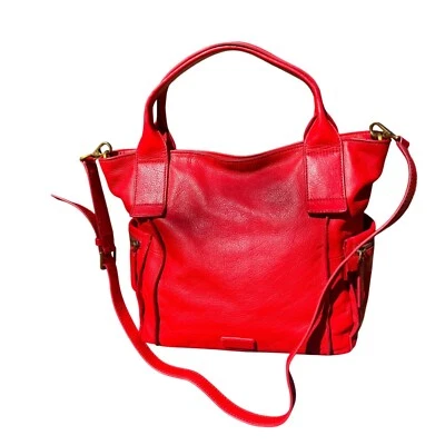Bolso de Hombro de Cuero Guijarro Rojo Fossil Doble Asas Correa Bandolera Ajustable Foto 1 de 4
