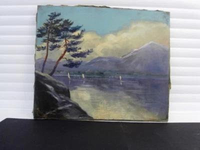 PEINTURE A L'HUILE S/T -ECOLE FRSE 20è SIGNEE -"VOILIERS AU LAC D'ANNECY"-P95 - Photo 1/4