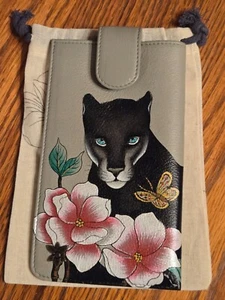 Anuschka Hand Painted Eyeglass Phone Case Magnetic Close -Garden Panther - NWT - Picture 1 of 3