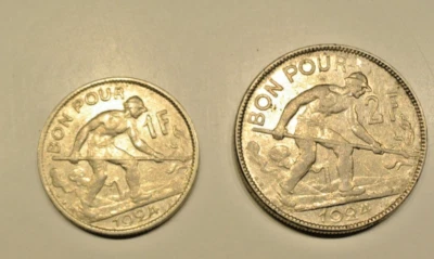 LUXEMBOURG  1 FR et 2 FR 1924  2 coins - Image 1 of 2