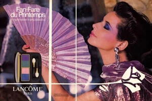 1987 Lancome Isabella Rossellini maquillaje de banda 2 páginas anuncio de revista - Imagen 1 de 1