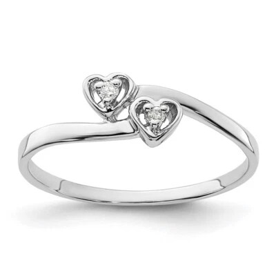 14k White Gold Polished 0.02Ct Diamond heart Ring Special Gift For Women Size 6 - Image 1 of 4