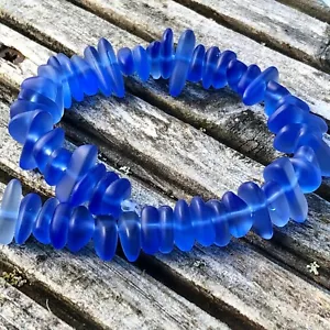 1 Strand Cultured Sea Glass Pebble Beads 6-9mm Drilled - Royal Blue 8" / 20cm - Picture 1 of 7