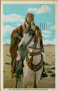 1929 Late Rudolph Valentino Mounted on Jadaan Arabian Stallion Postcard B14 - Picture 1 of 2