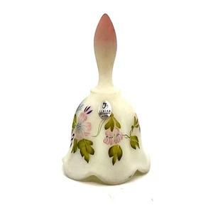 Fenton handbemalte weiße Frost Glasglocke florales Design Signatur S. Hart #2757 - Bild 1 von 15