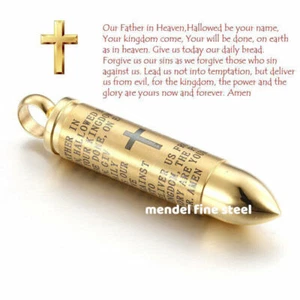 MENDEL Mens Gold Plated Cremation Bible Verse Bullet Pendant Necklace For Ashes - Picture 1 of 9
