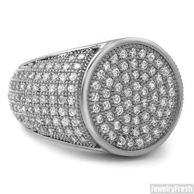 Simple Round Micropave 360 Iced Out Rhodium Silver Ring - Image 1 of 3