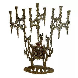 VTG Wainberg Brutalist Menorah Brass Articulated Judaica Ten Commandments - Picture 1 of 11