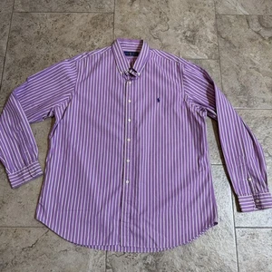 Ralph Lauren Polo Men’s XXL Large Dress Shirt Purple White Pinstripe Vtg 2XL - Picture 1 of 5