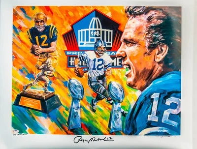 Roger Staubach & Doug West Auto 28x25 HOF Litho Artist Proof 22/50 PSA AI85389 - Image 1 of 4