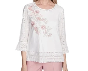 Alfred Dunner Damen Top bestickt Blumen Ösenborte - Bild 1 von 2