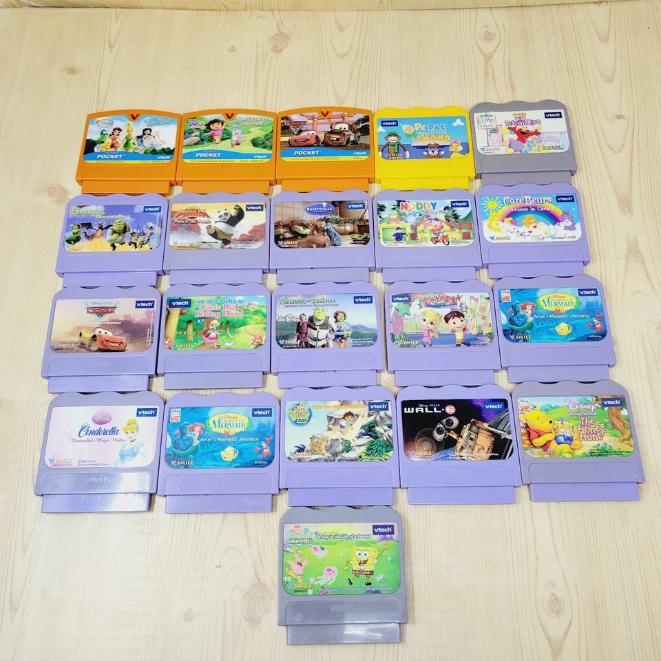 VTech VSmile Lot of 21 Game Cartridges Disney Cars Dora Elmo Shrek Wall-E  LOTS! - Image 1 of 4