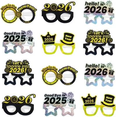 12 vasos para fiestas de Nochevieja 2026, negros, dorados y plateados 2026...  Foto 1 de 4