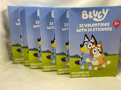6 Boxes of Bluey 32 Valentines Day Kids Cards 32 Stickers & 48 Heart Seals - Image 1 of 4