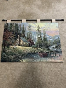 Thomas Kinkade A Peaceful Retreat Tapestry Wall Hanging Horizontal 36 X 26 in. - Picture 1 of 5