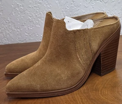 Sapatos Marc Fisher $170 Gabbi Mule tamanho 7M couro macio camurça marrom camelo bronzeado  - Imagem 1 de 4