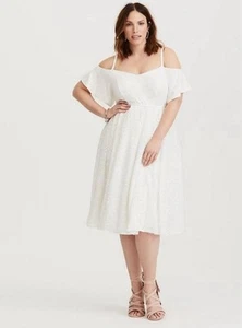 NWT Torrid White Hem Skater Lace Chiffon Ruffle Flutter Sleeve Dress Size 26 4X - Picture 1 of 5
