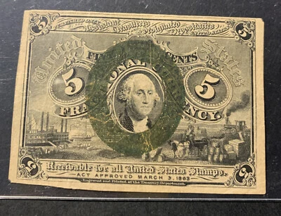 Second Issue 5 Cents Fractional Currency 1863. - Image 1 of 2