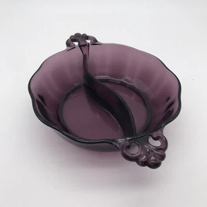 Fostoria Lafayette Amethyst Relish Schale geteilt lila Süßigkeiten Nüsse Griffe - Bild 1 von 10